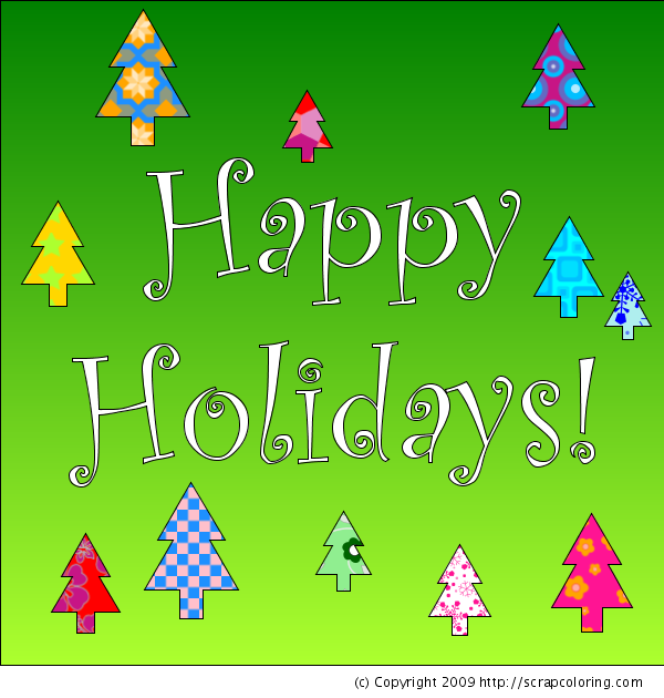HAPPY HOLIDAYS! Greeting Card - Christmas Trees coloring page